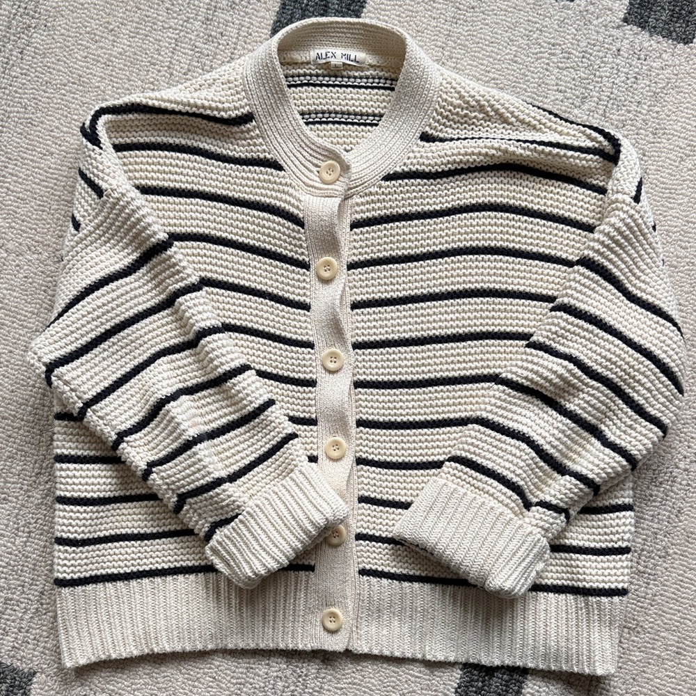 Alex Mill Cream Cardigan with navy Stripes